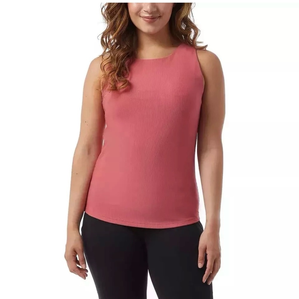 ⭐️NWT 32 Degrees Ribbed Fitted Tank Top Slate Rose Size Small High Neck Bra pads